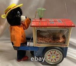 Vintage 1950's Battery Oper'The Jolly Peanut Vendor' Bear Tin Litho Toy Japan