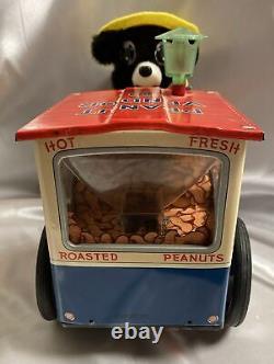 Vintage 1950's Battery Oper'The Jolly Peanut Vendor' Bear Tin Litho Toy Japan