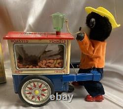 Vintage 1950's Battery Oper'The Jolly Peanut Vendor' Bear Tin Litho Toy Japan