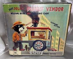 Vintage 1950's Battery Oper'The Jolly Peanut Vendor' Bear Tin Litho Toy Japan