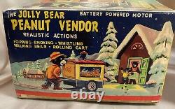 Vintage 1950's Battery Oper'The Jolly Peanut Vendor' Bear Tin Litho Toy Japan