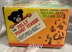 Vintage 1950's Battery Oper'The Jolly Peanut Vendor' Bear Tin Litho Toy Japan