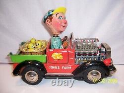 Vintage 1950's Battery Operated John's Farm Tin Toy Truck Japan