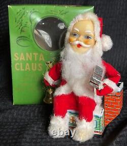 Vintage 1950's Japan Tin Battery Operated Light Up Motion Santa Claus In Box