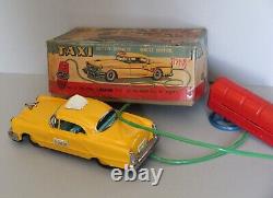Vintage 1950's LINEMAR Tin Battery Operated Remote Control Yellow Taxi with Box
