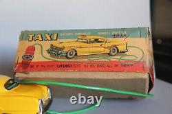 Vintage 1950's LINEMAR Tin Battery Operated Remote Control Yellow Taxi with Box
