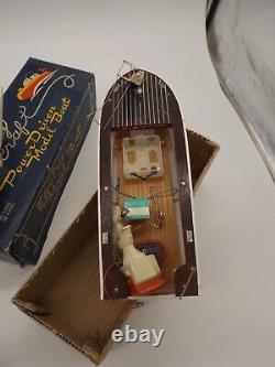 Vintage 1950's Lang craft Power Driven Model Boat WithMotor In Box (untested)