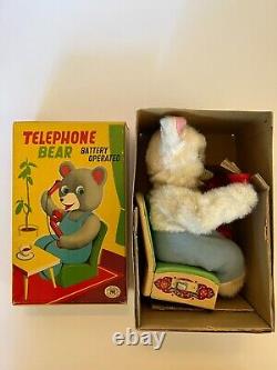 Vintage 1950's MASUDAYA (M. T.) TELEPHONE BEAR B/O Tin & Plush Toy RARE