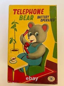 Vintage 1950's MASUDAYA (M. T.) TELEPHONE BEAR B/O Tin & Plush Toy RARE