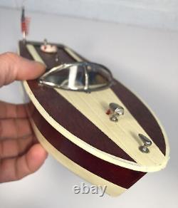 Vintage 1950's Rico Battery Operated Wooden Model Boat Very Nice W Box Japan