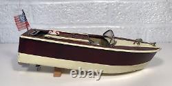Vintage 1950's Rico Battery Operated Wooden Model Boat Very Nice W Box Japan