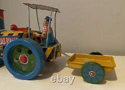 Vintage 1950's STEAM ROLLER with Trailer Yonezawa ROSKO Tested Made in Japan