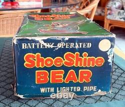 Vintage 1950's Shoe Shine Bear Boxed Battery Operated Very Good & Working