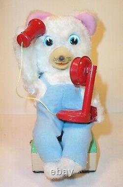 Vintage 1950's Telephone Bear Mint Tin Litho Toy Bear with Candlestick Phone Japan