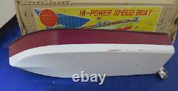 Vintage 1950's Wooden 12 Boat With Electric Motor Marked Japan on boat & motor