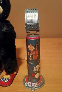 Vintage 1950s Battery Operated Accordion Bear Tin ALP co Toy Rare Animated