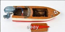 Vintage 1950s JAPAN Toy Battery Operated Outboard Motor & Wood Power Boat
