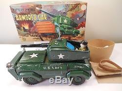 Vintage 1950s K Co. US Navy Armored Car Battery Operated Tin Toy Mint in Box