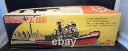 Vintage 1950s Smoking Tug-Boat Tin Litho Battery Operated Toy By Sunrise Toys