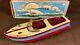 Vintage 1950s Tin Model Speed Boat Toy Pond Boat Battery Operated Motor With Box