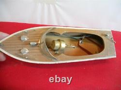 Vintage 1950s Wooden Toy Boat Battery Operated Motor red bottom