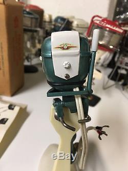 Vintage 1957 Gale outboard toy boat motor japan original box, papers, stand