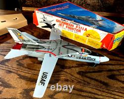 Vintage 1960s GRUMMAN Tin Litho F111A JET FIGHTER Airplane Toy in Original Box