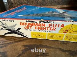 Vintage 1960s GRUMMAN Tin Litho F111A JET FIGHTER Airplane Toy in Original Box