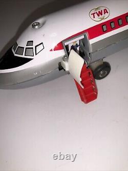 Vintage 1970's TN BATTERY OPERATED PLANE DOUGLAS DC-9 TWA Working WithBox Japan