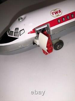 Vintage 1970's TN BATTERY OPERATED PLANE DOUGLAS DC-9 TWA Working WithBox Japan