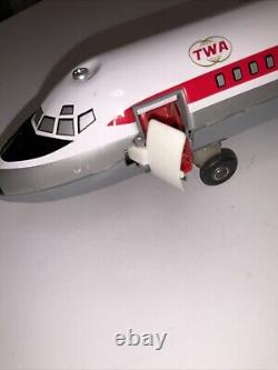 Vintage 1970's TN BATTERY OPERATED PLANE DOUGLAS DC-9 TWA Working WithBox Japan