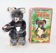 Vintage Alps Japan Battery Operated Op Tin Litho Picnic Bear In Box