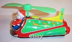 Vintage Alp's Santa Claus'Copter Helicopter Mint Tin Litho Christmas Toy Japan