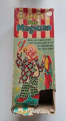 Vintage Alps Cragstan Clown The Magician battery mechanical tin toy, Japan. WORKS