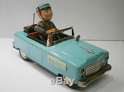 Vintage Amazing 50s Battery Tin Toy Rendorseg Foreign Mistery Police Car Works