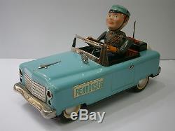 Vintage Amazing 50s Battery Tin Toy Rendorseg Foreign Mistery Police Car Works