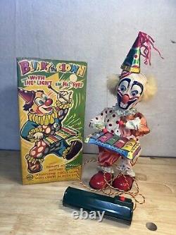 Vintage Amico Blinky the Clown battery operated japanese tin toy Works Great