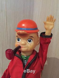 Vintage BOY WITH PIPE ON BICYCLE Cycling Daddy Toy Made In Japan Working