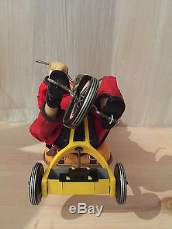 Vintage BOY WITH PIPE ON BICYCLE Cycling Daddy Toy Made In Japan Working