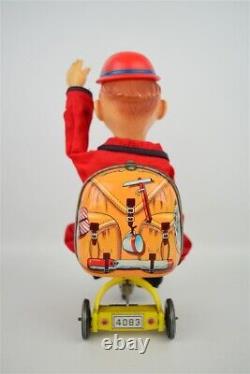 Vintage Bandai Cycling Daddy Battery Operate Tin & Rubber Toy Japan Working