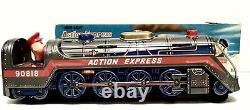 Vintage Battery Operated Action Express Locomotive Tin Train Mint