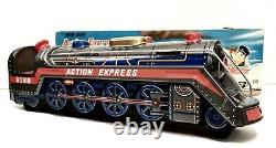 Vintage Battery Operated Action Express Locomotive Tin Train Mint