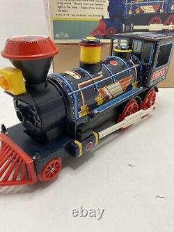 Vintage Battery Operated Mystery Action Indian Express Locomotive Tin Train
