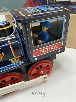 Vintage Battery Operated Mystery Action Indian Express Locomotive Tin Train