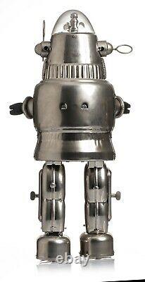 Vintage Battery Operated Robbie Robot Silver with Box by Osaka Tin Toy Institute