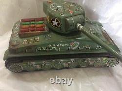 Vintage Battery Operated Taiyo Mark M-4 U. S Army Military War Tank Tin Toy, Japan