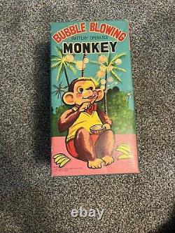 Vintage Battery Operated Toy Bubble Blowing Monkey 1950's Works Alps Japan