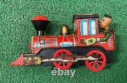 Vintage Battery Operated Train Engine Litho Tin Toy In Working Condition, Japan