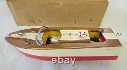 Vintage Battery Operated Wood Toy Boat Toy Time Made In Japan withbox