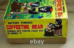 Vintage Battery operated Toy Coffee Time Bear with box Works